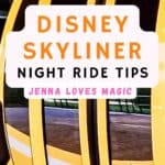 Disney Skyliner Night Transportation with text overlay and Jenna Loves Magic logo