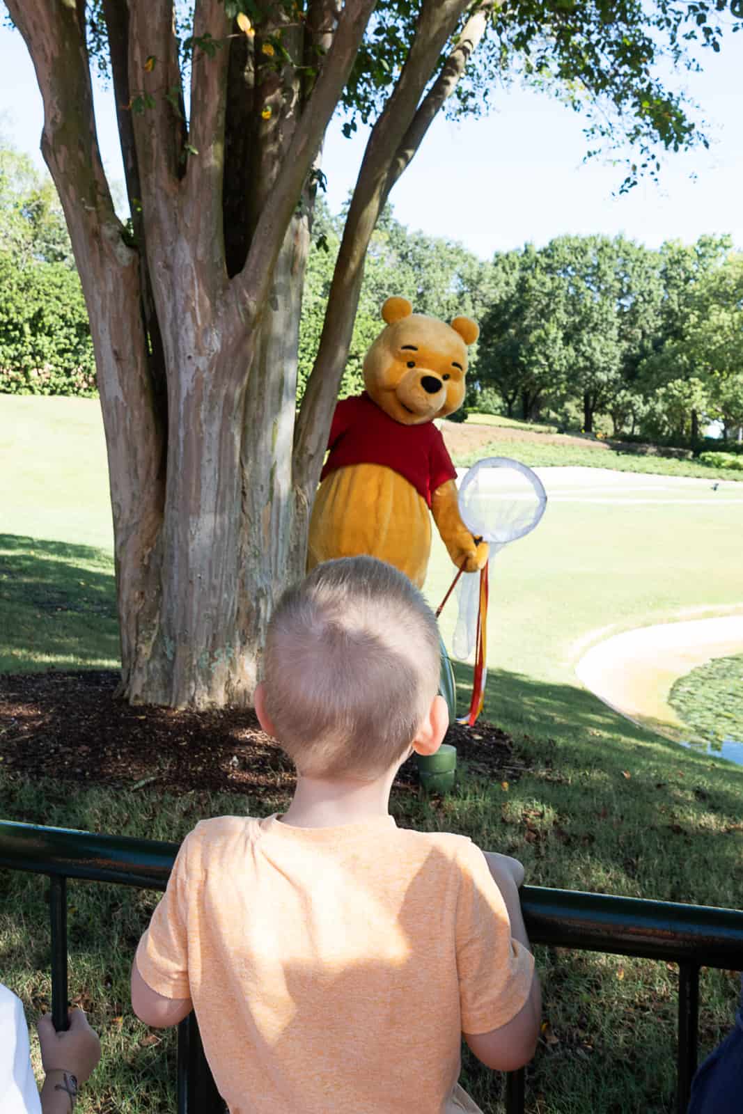 Disney World Character photo spot with Winnie The Pooh in Epcot Outside Figment Ride