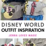 Disney World Outfits Inspiration collage with family clothes on men and women and Jenna Loves Magic text overlay