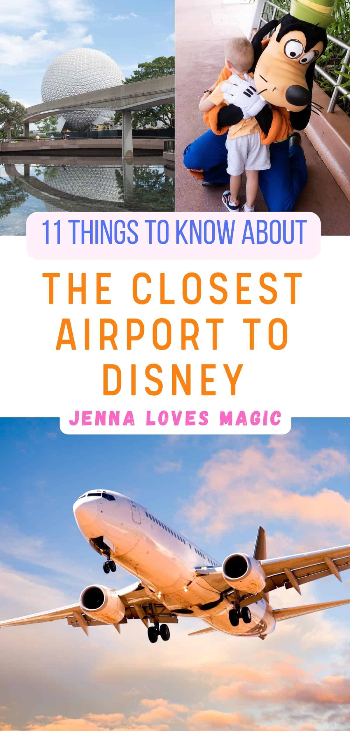Disney World travel photos with text overlay showing what to know before flying to disney world airport MCO with logo from Jenna Loves Magic