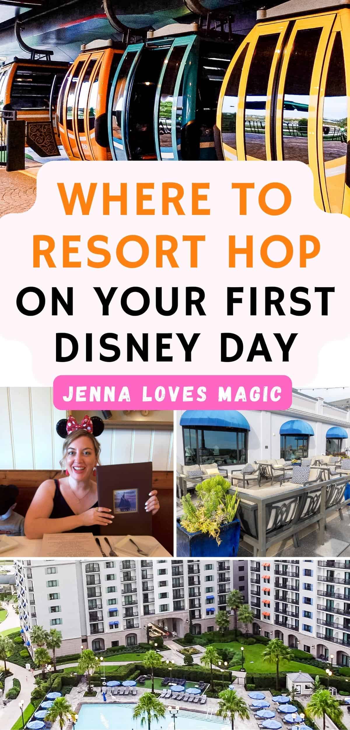 Resort hop collage for first day at Disney World planning with Jenna Loves Magic logo