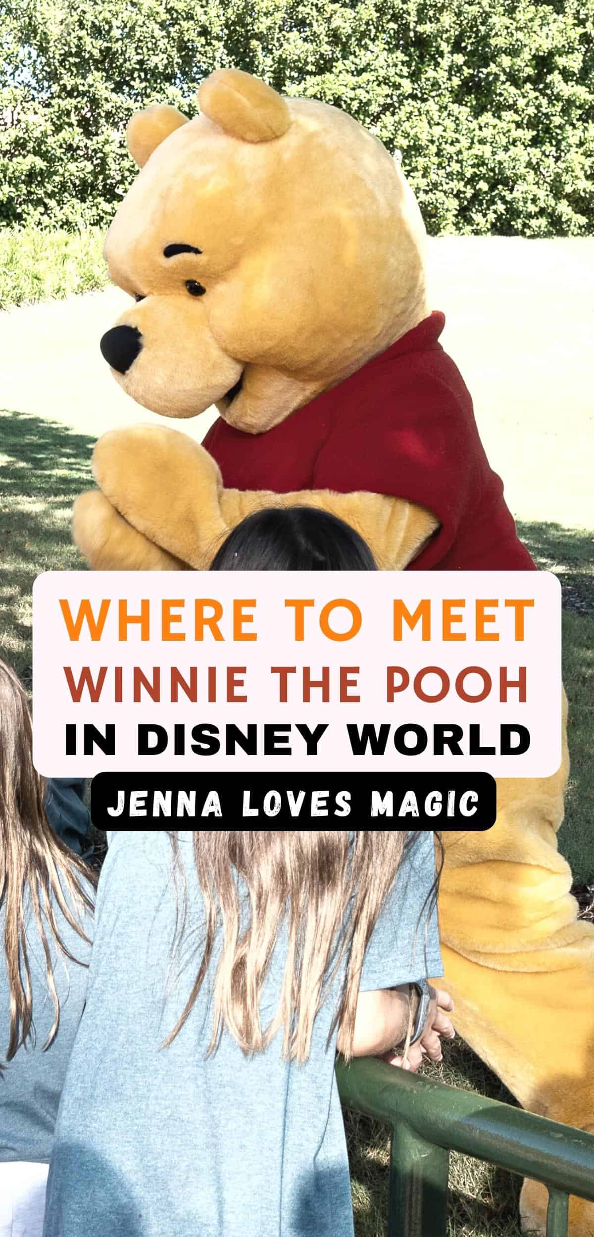 where to meet winnie the pooh text overlay with pooh bear character and jenna loves magic logo