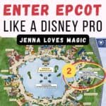 How To Enter Epcot Map With Entrance Points at Walt Disney World with text overlay and Jenna Loves Magic logo