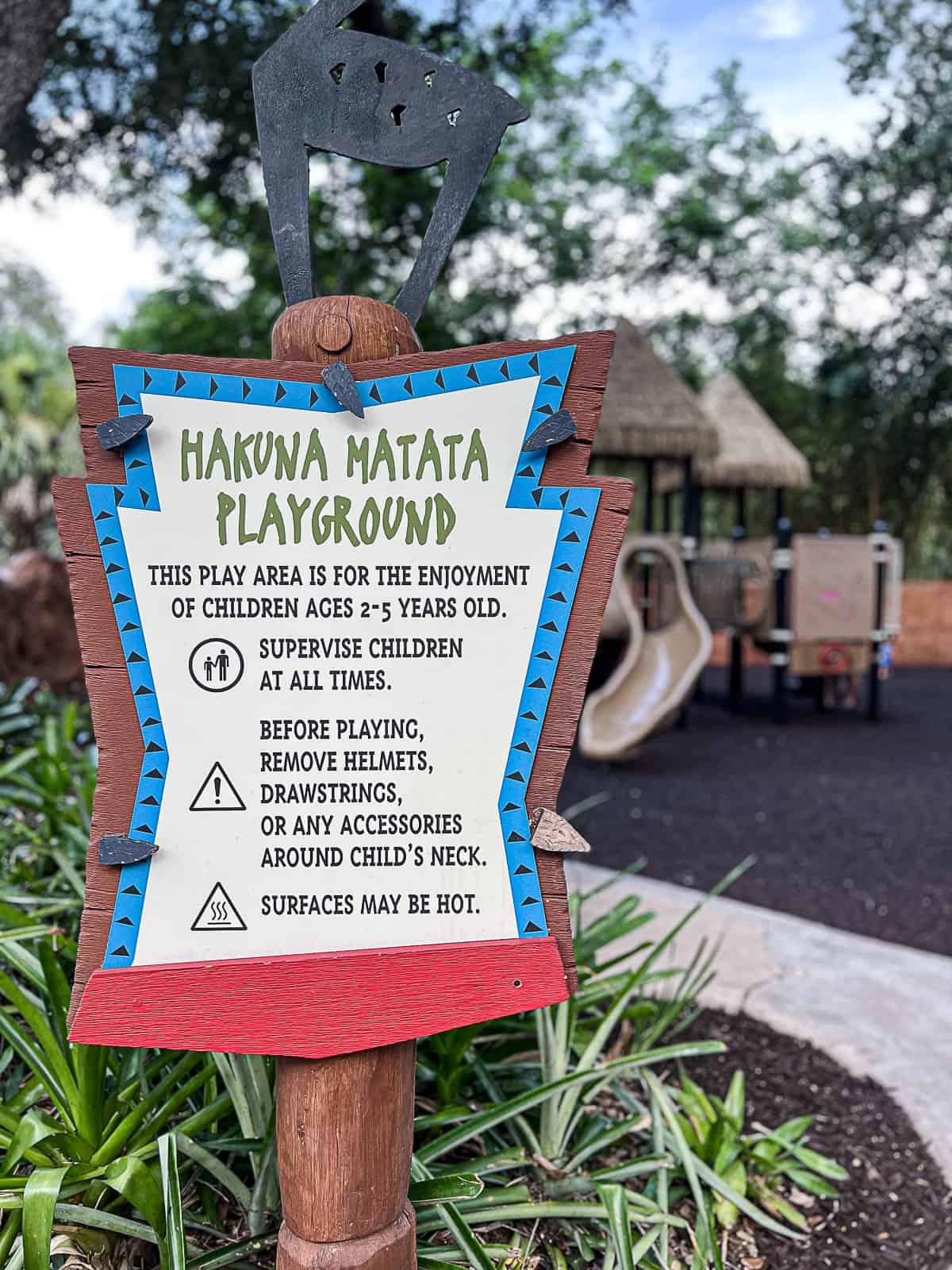 Animal Kingdom Lodge Walt Disney World Hakuna Matata Playground Sign with ages listed