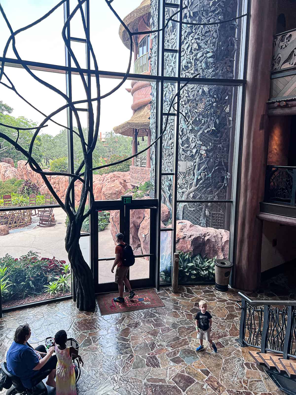 Disney World Blogger walking outside to the free viewing savannah at Animal Kingdom Lodge Resort
