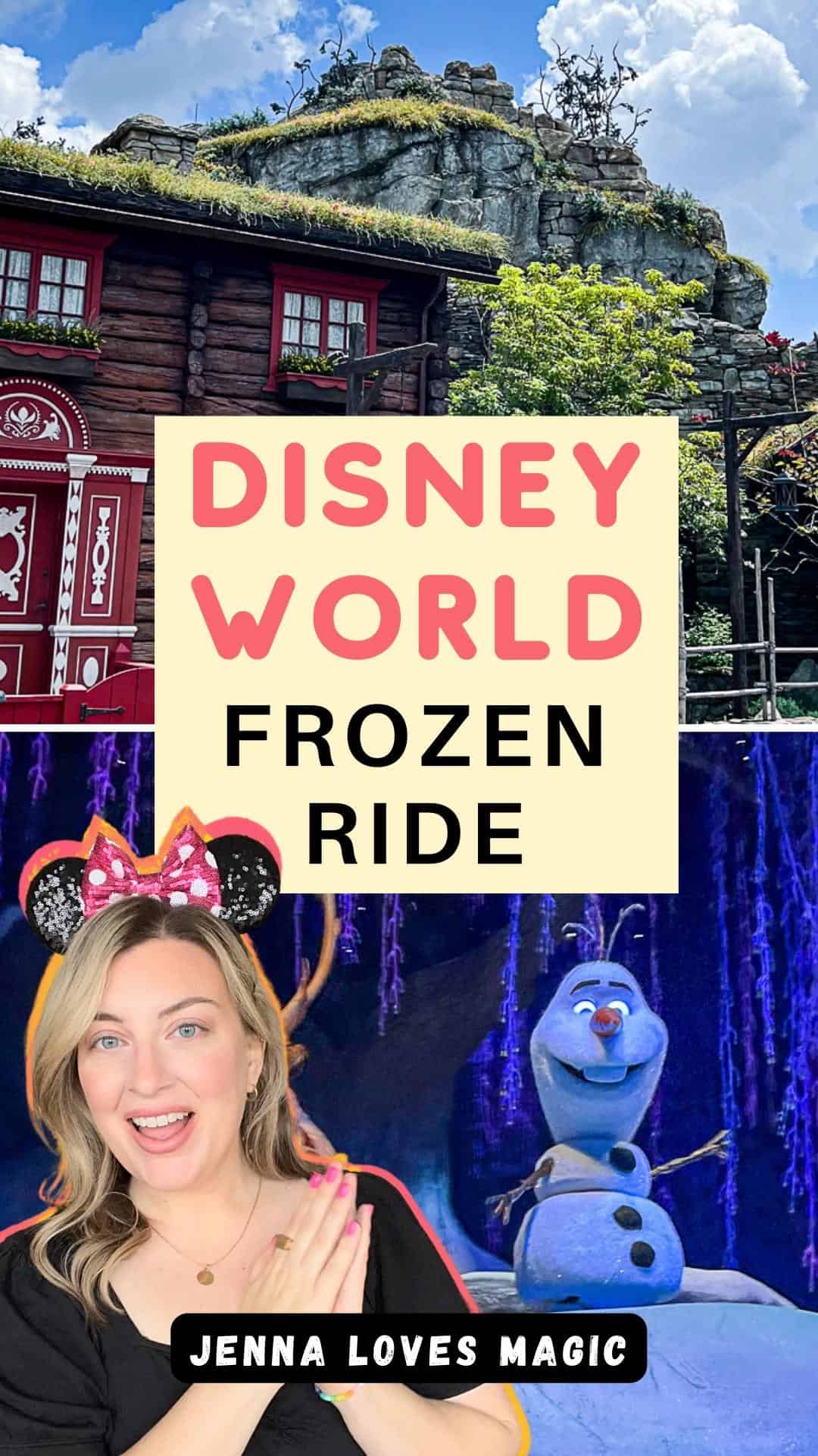 Epcot Disney World Frozen Ride text overlay with Jenna Loves Magic logo