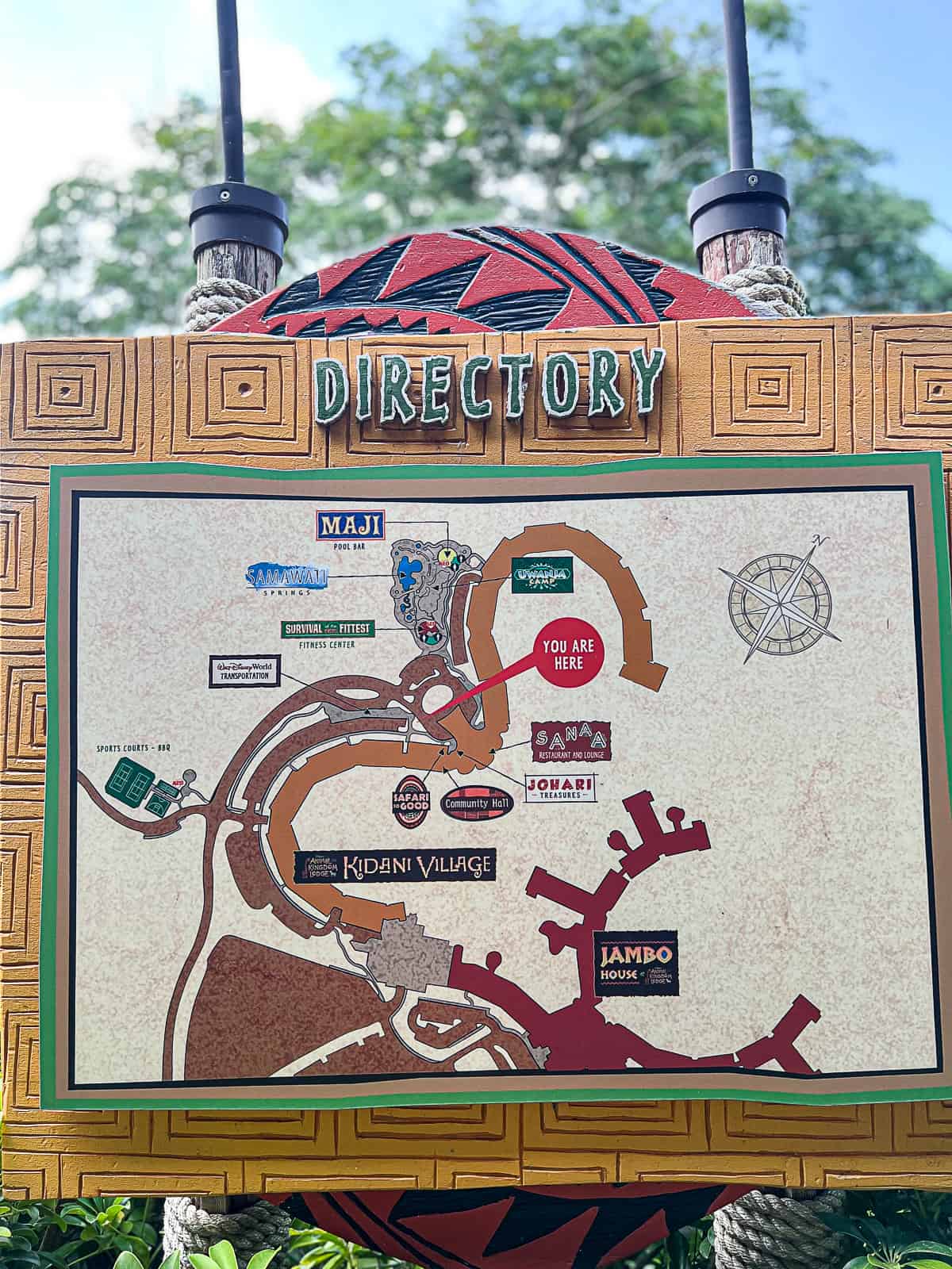Map depicting Bus Shuttle And Distance Between Kidani Village and Jambo House at Animal Kingdom Lodge Resort at Walt Disney World