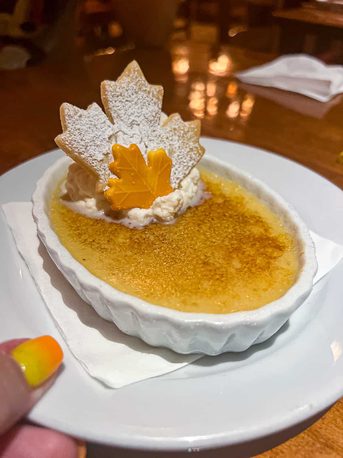 Maple Creme Brulee Dessert at Le Cellier Restaurant in Canada Pavilion at Epcot Park