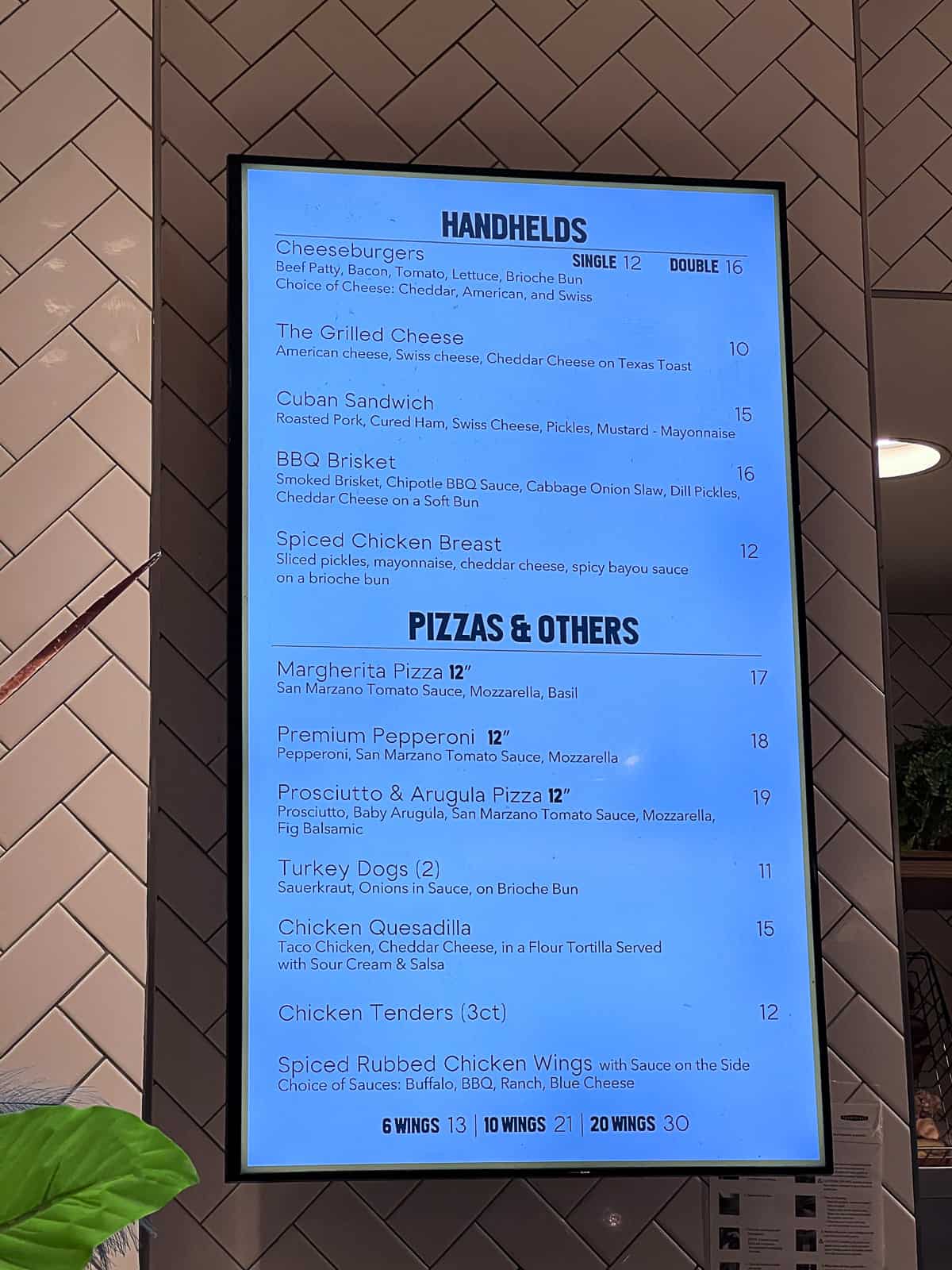 Sandwich and Pizza Menu at Scratch Market at Hilton Orlando