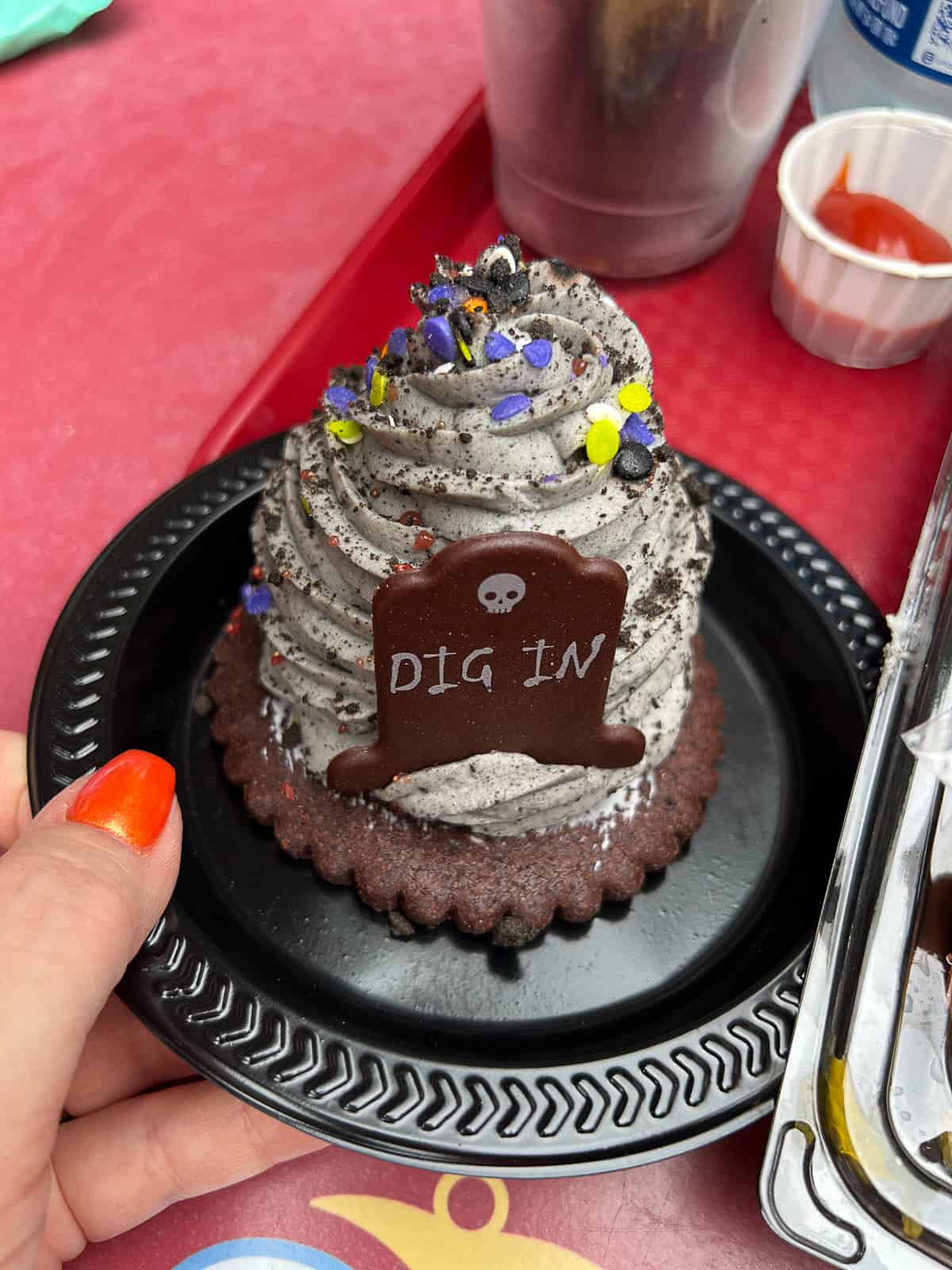 Dig In Cupcake On Halloween Jolly Holiday Bakery menu at Disneyland