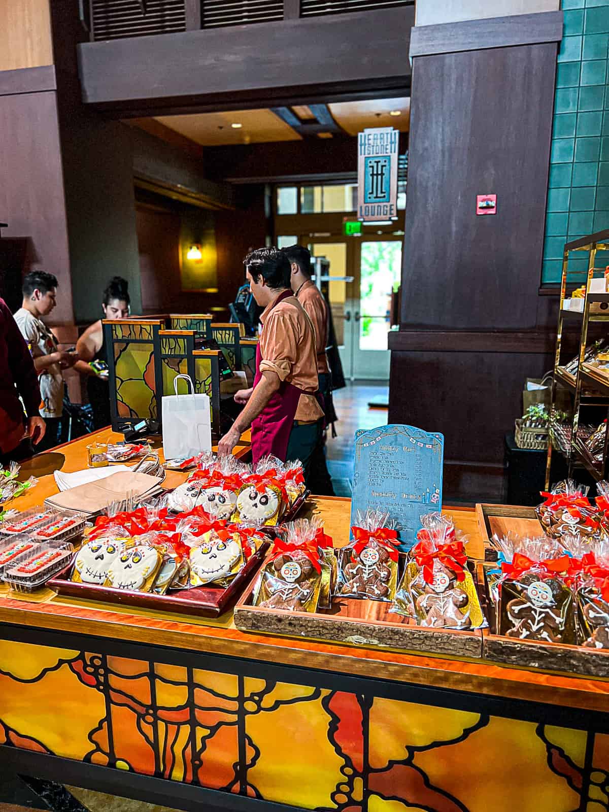 Snack Cart with Day Of The Dead Treats inside Grand Californian Hotel during Halloween Time at Disneyland
